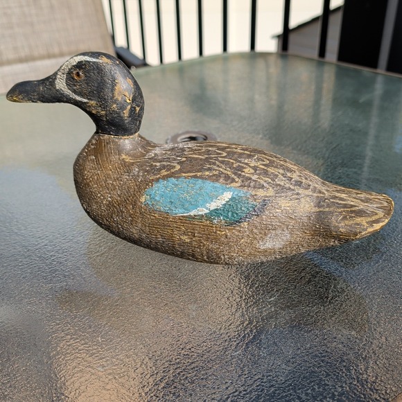 Hand-Carved Wooden Wildfowler Blue-wing Duck Drake Decoy Vintage Weathered - Picture 8 of 12